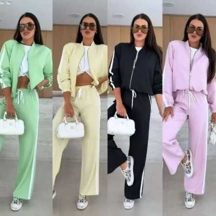 Komplet dres spodnie wide leg na wysokim stanie popiel dzianina M L