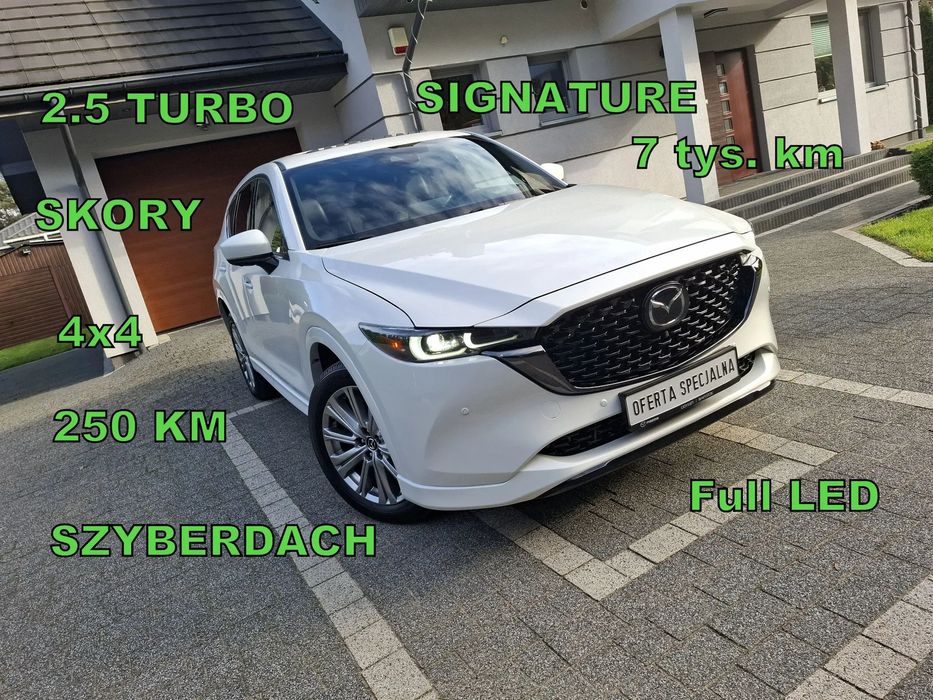 Mazda CX-5 2,5 Turbo, 250KM, 7 tyś.km, Signature, FULL Wersja, Blis, kamery 360