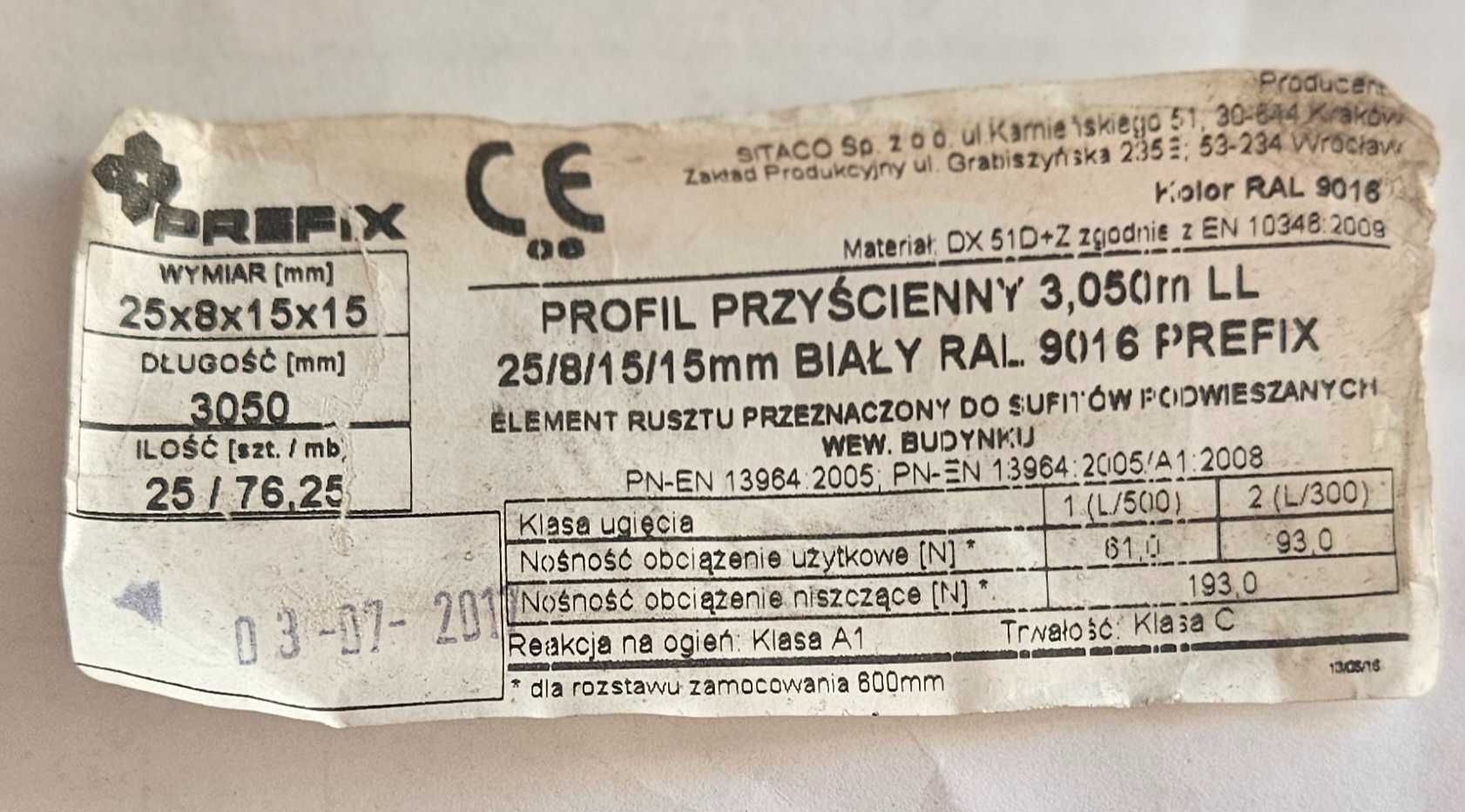 Owa sufit podwieszany profile PREFIX