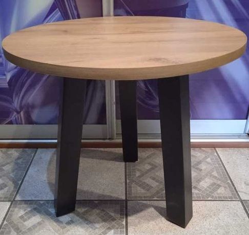 STOLIK kawowy niski 50cm średnica 50cm dąb craft złoty czarne nogi