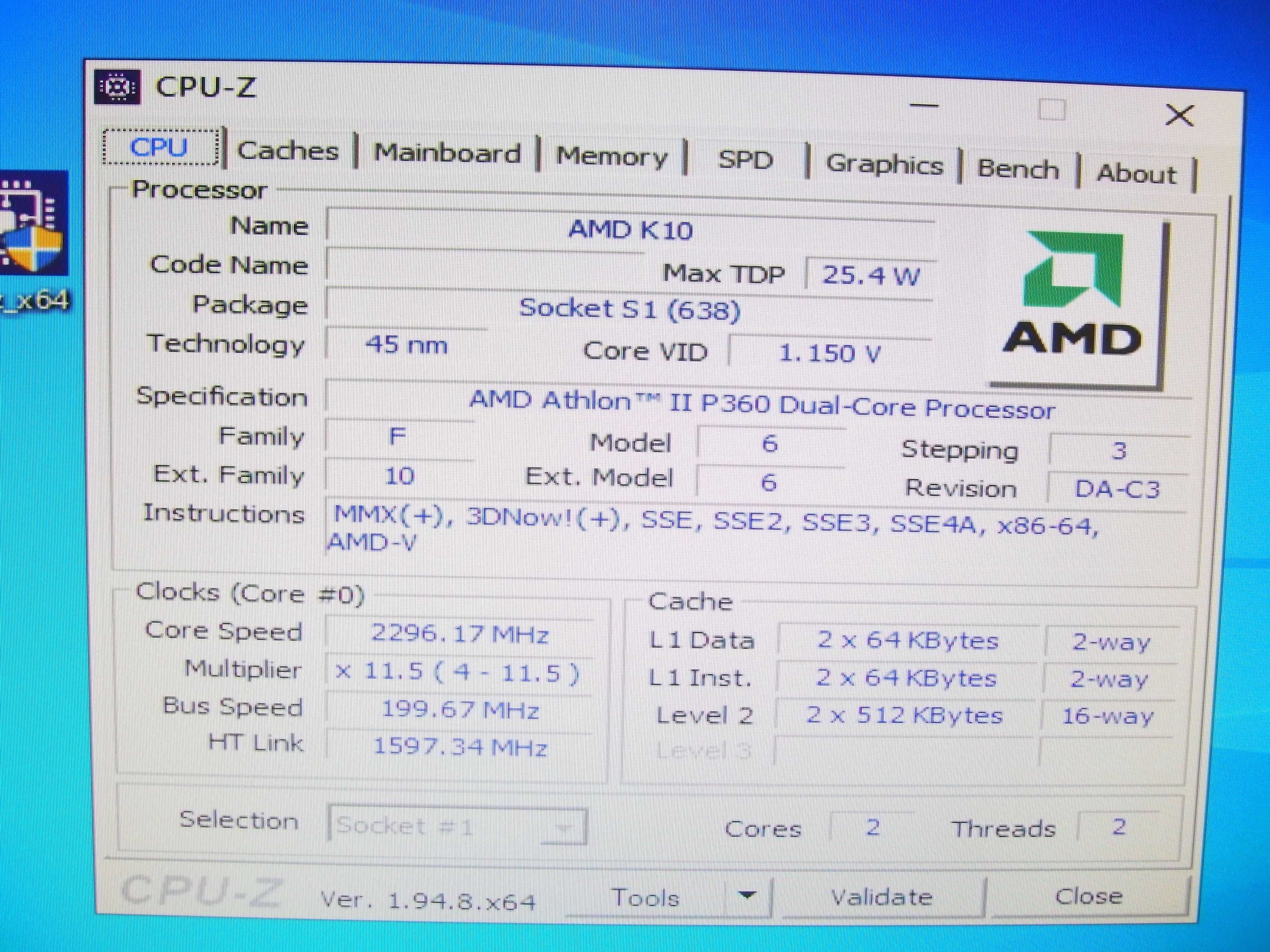 AMD ATHLON II P360 dual core 2x2,3GHz procesor procek