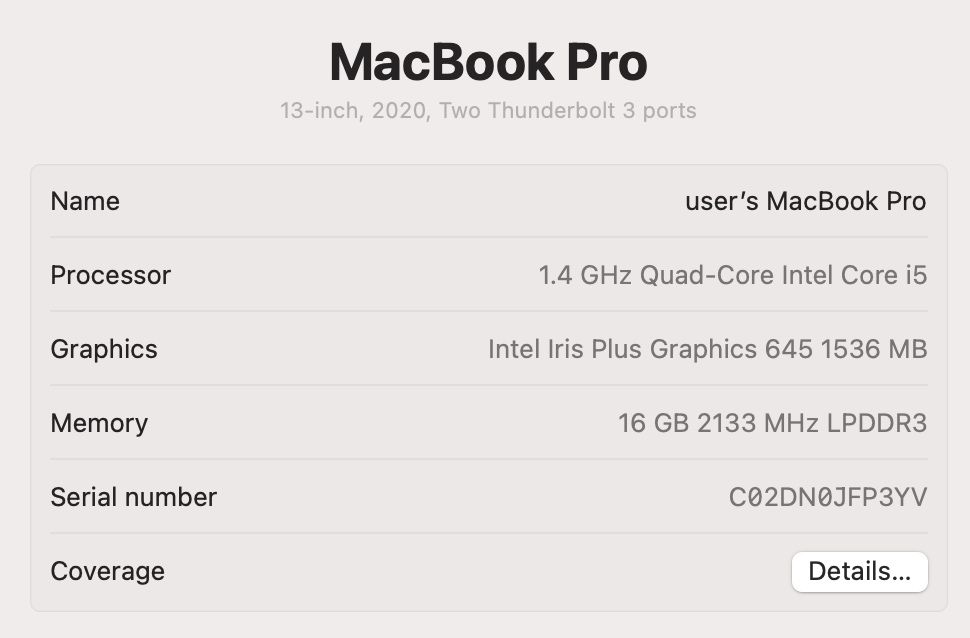 Apple MacBook Pro 2020 I5 16Gb 256Gb Space