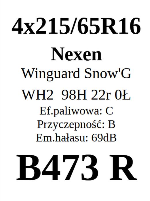 4x 215/65R16 Nexen Winguard Snow'G WH2 98H 2022r 6,47mm C/B/69dB
