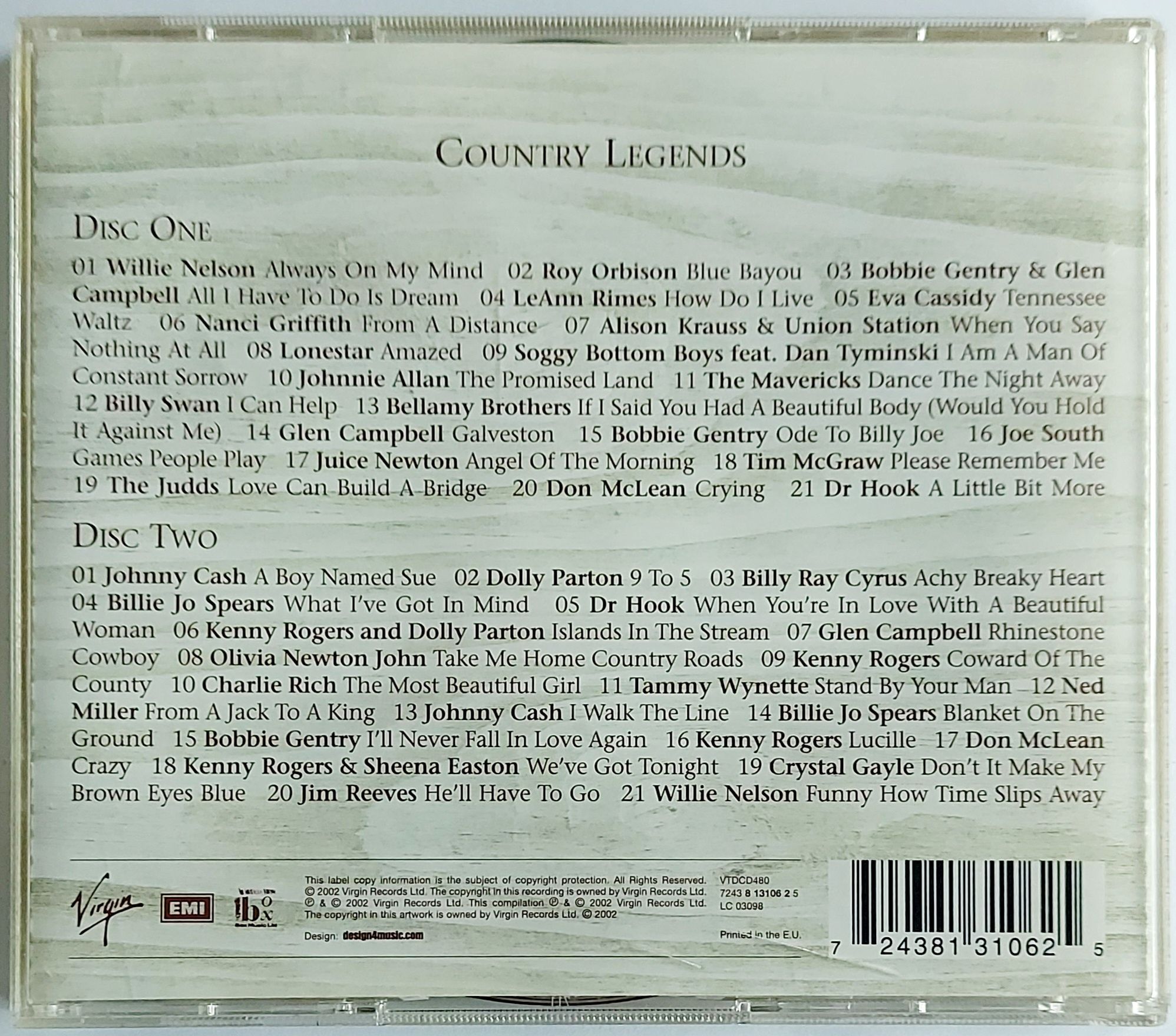 Country Legends 2CD 2002r Wille Nelson Johnny Cash Jim Reeves