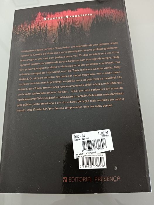 Uma Escolha por Amor	de Nicholas Sparks	Como novo!