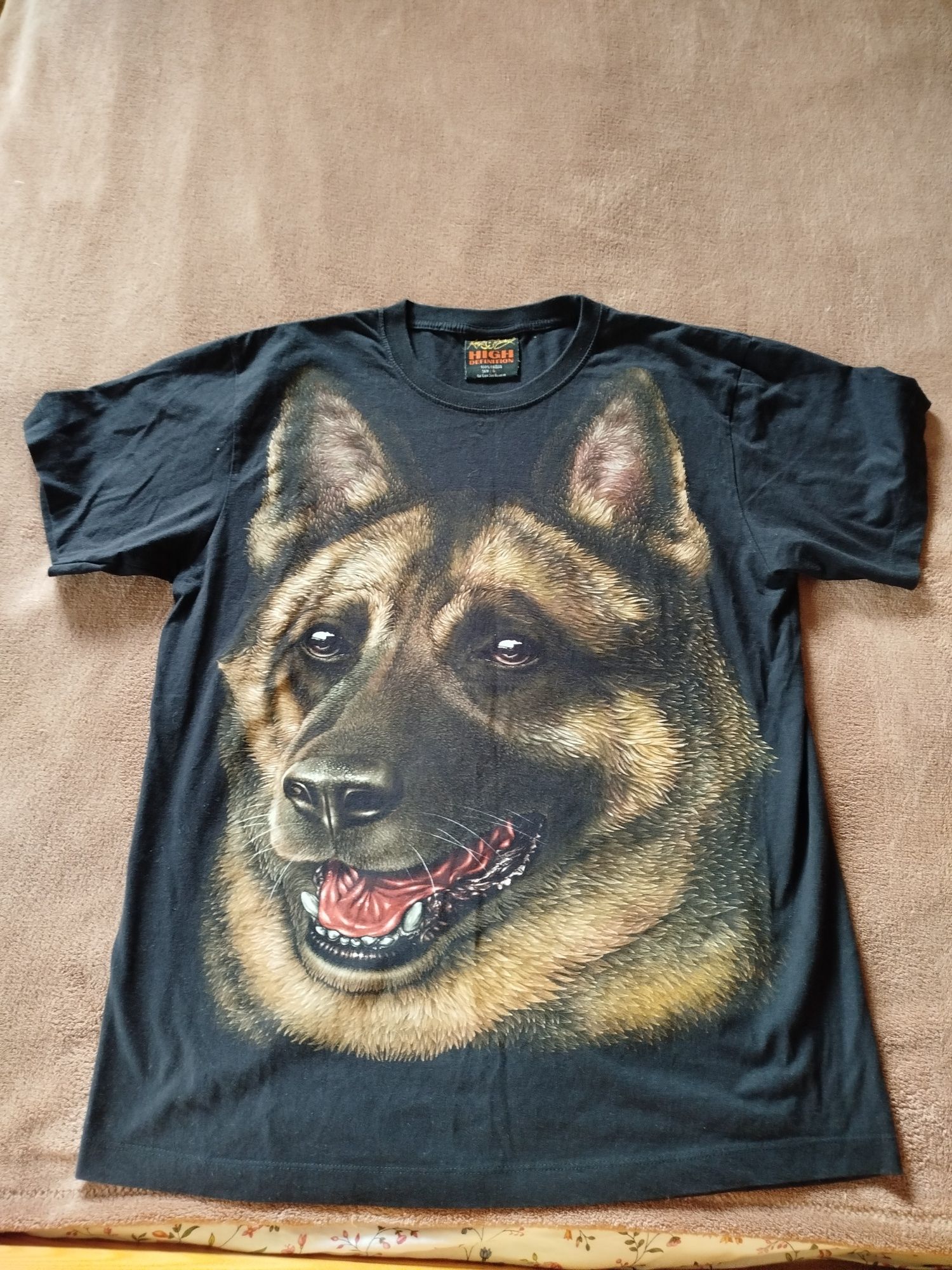 T-shirt męski czarny bawełna owczarek pies L