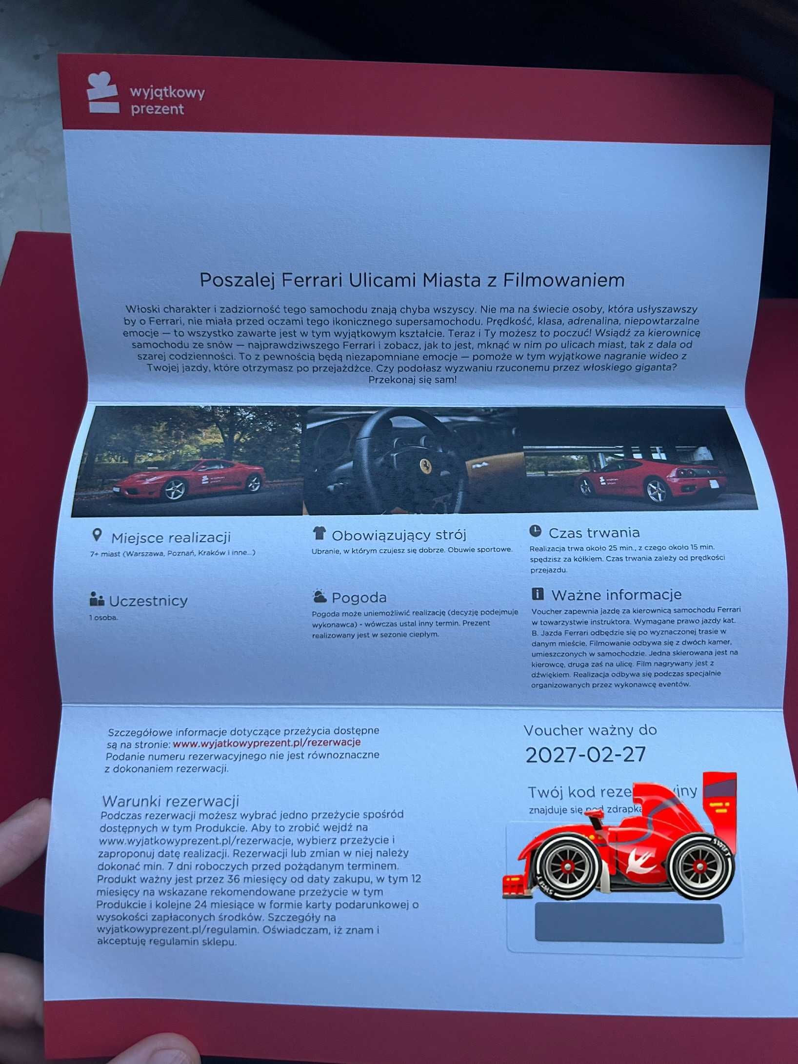 Voucher Wyjątkowy prezent Poszalej Ferrari ulicami miast z filmowaniem