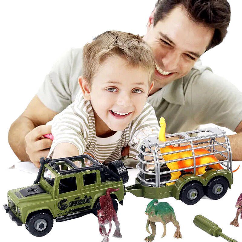 Auto Terenowe Jeep Do Rozkręcania Z Przyczepą + Dinozaur