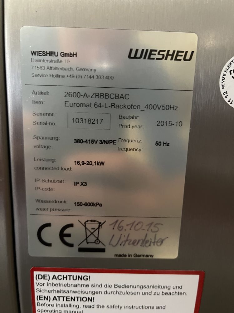 Печь Wiesheu Euromat IS600E 64S+Euromat 64L Пароконвектомат 15 протвен