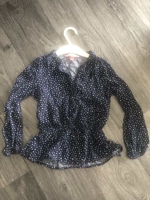 Ovs 110 koszula elegancka dziewczeca granatowa dlugi rekaw kropki