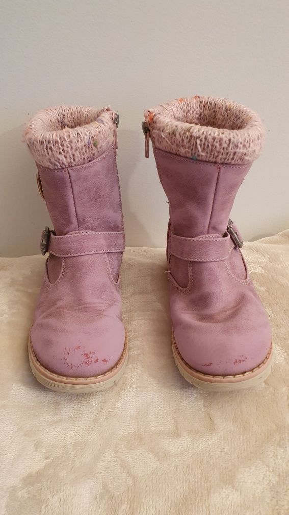 Buty zimowe różowe skórzane, rozmiar 28, długość wkładki 27,5 cm