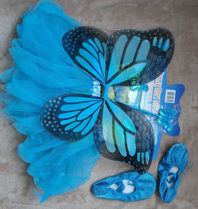 Strój przebranie kostium motylek niebieski motyl baletki wróżka