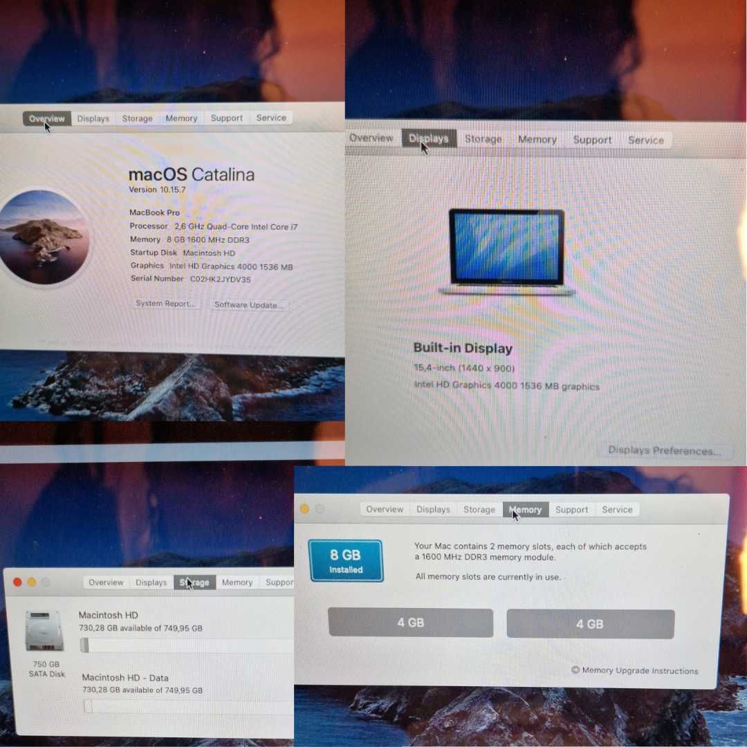 Macbook Pro 15.4´´8GB RAM i7 750GB storage Graphics 4000 ano 2012