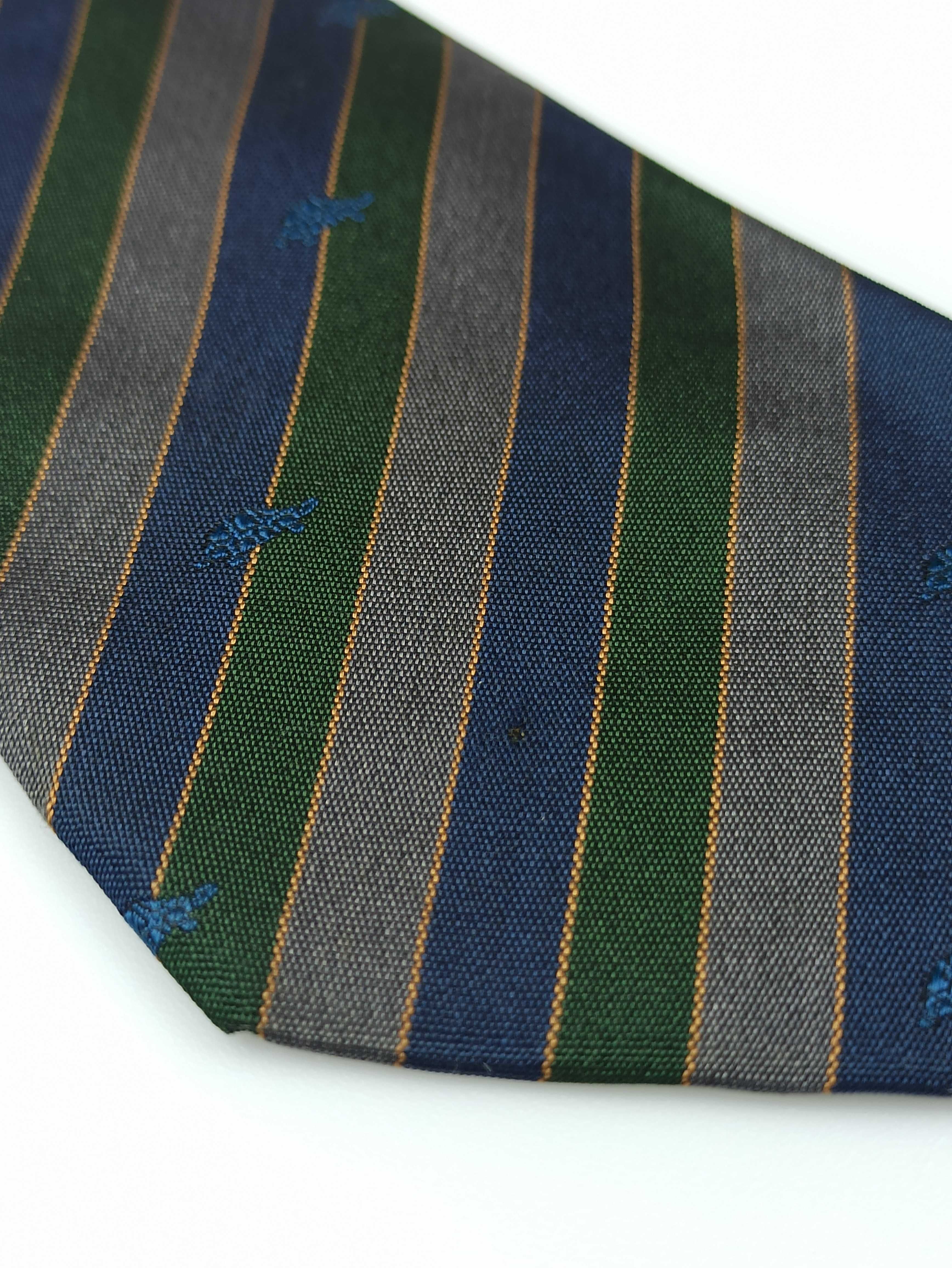 Borsalino zielony granatowy jedwabny krawat w paski wa24