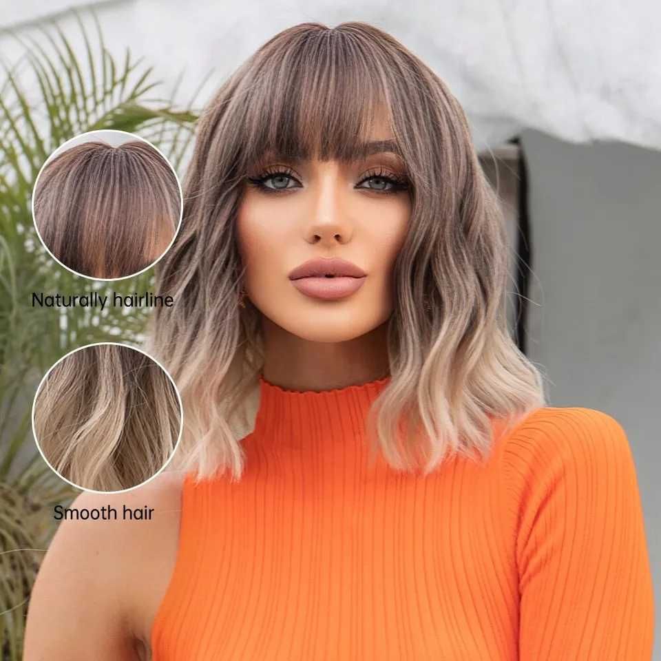 Peruka brąz brązowa ombre naturalny do ramion fale blond