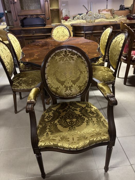 Stylowy Włoski Zestaw Stół 6 Krzeseł Nowa Tapicerka Meble Stylowe ital