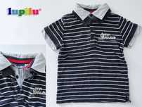 98 104 POLO Bluzka 2x kołnierzyk Bawełna T-shirt Koszulka paski lato