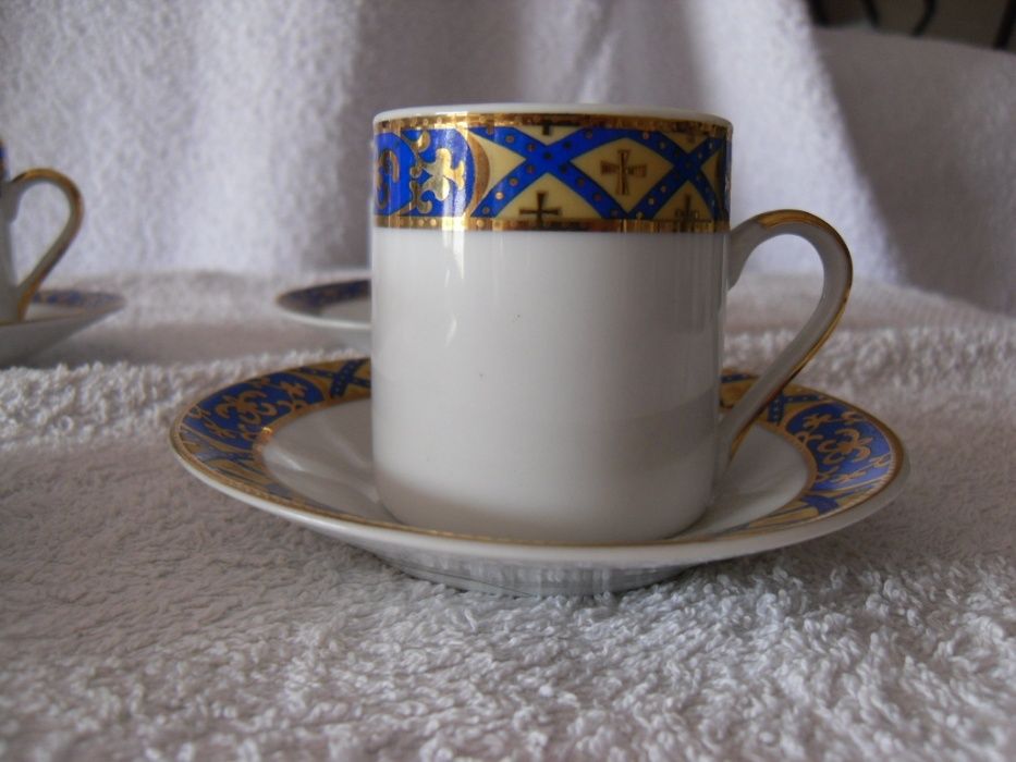 conjunto de 6 chavénas de café em azul cobalto e ouro