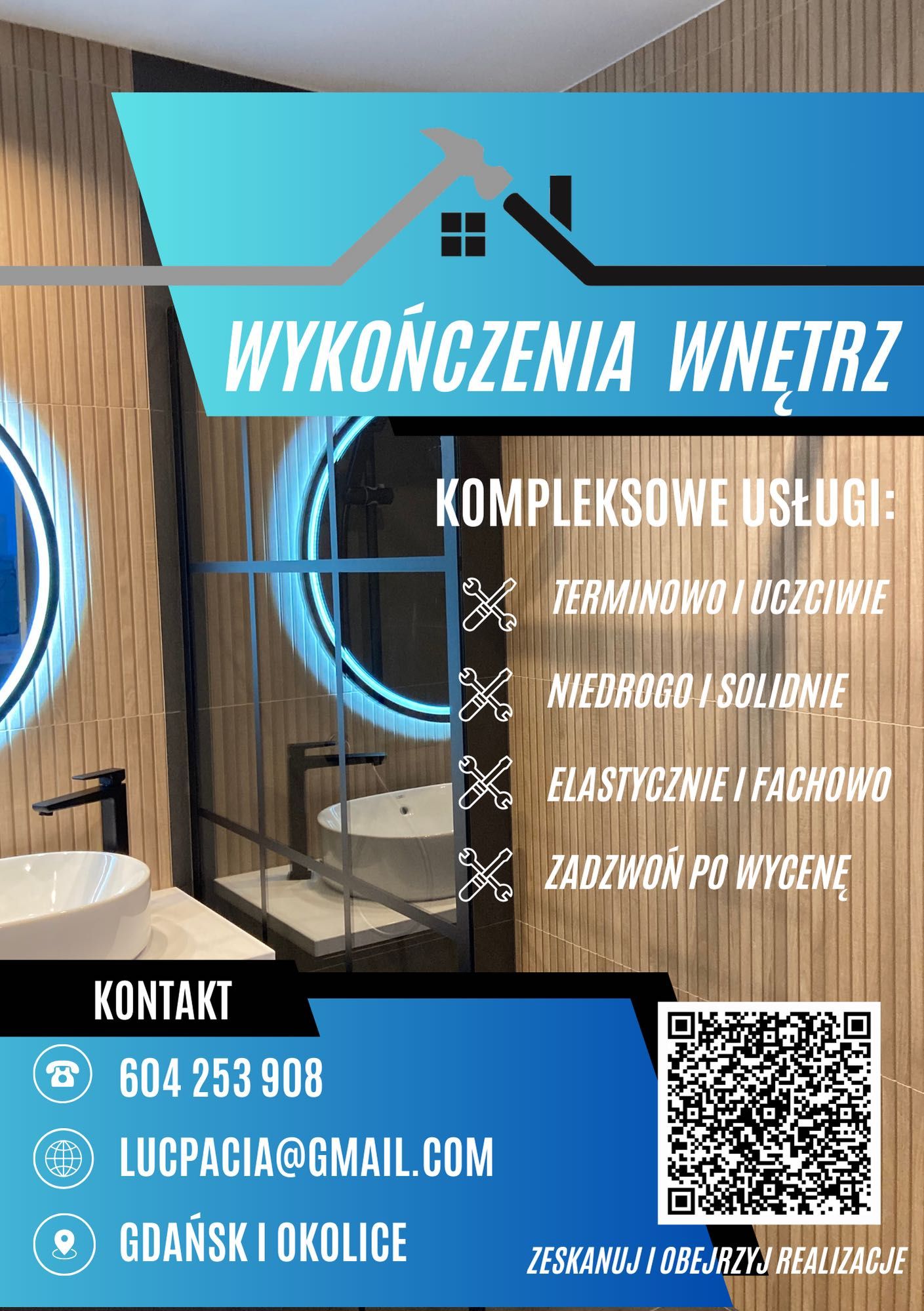 Wykończenia wnętrz. Remonty mieszkań. Glazurnik, malowanie, gładzie…