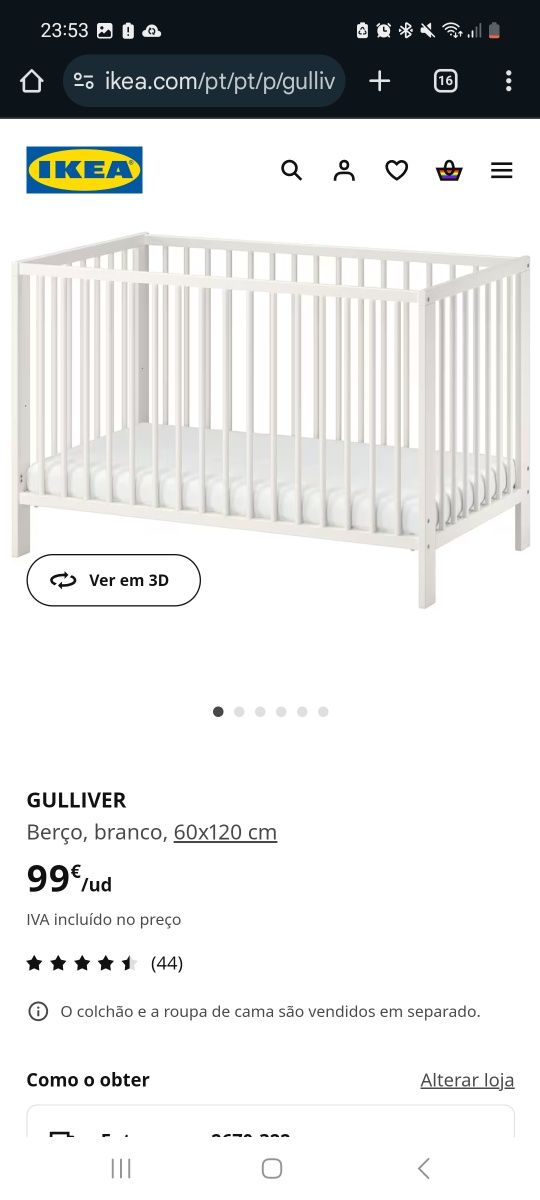 Berço branco para bebé com oferta saia conjunto de lençóis