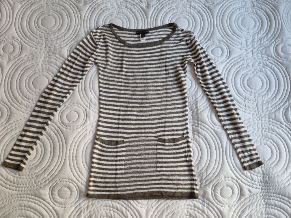 Sweter - tunika w paski z kieszeniami, MANGO Casual Sportswear, S/M