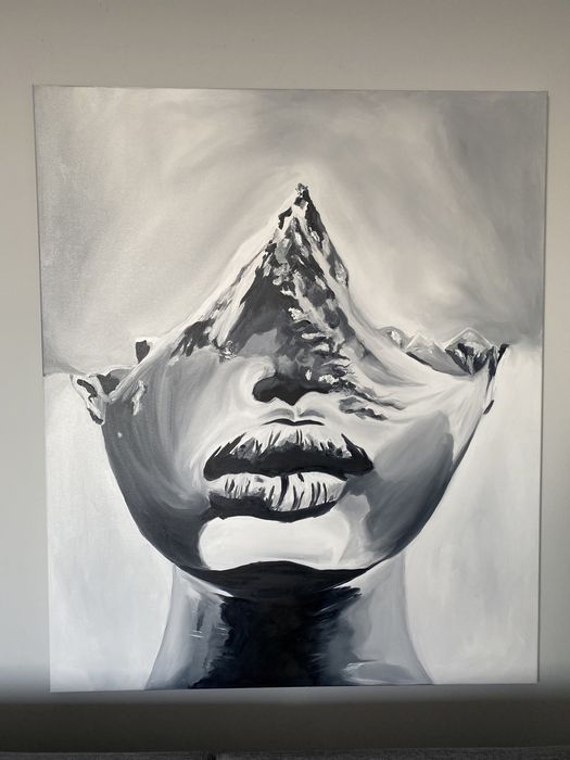 Nowoczesny duży obraz kobieta z górami na głowie