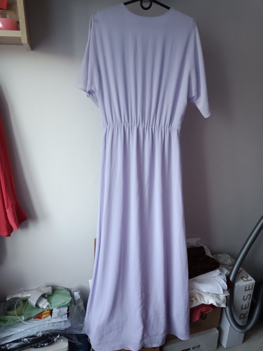 Mango M długa zwiewna sukienka maxi liliowa