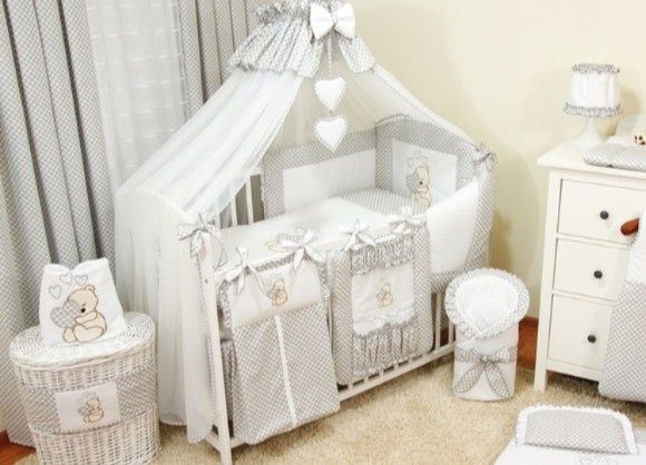 Baldachim do łóżeczka - zestaw ochraniacz organizer różek