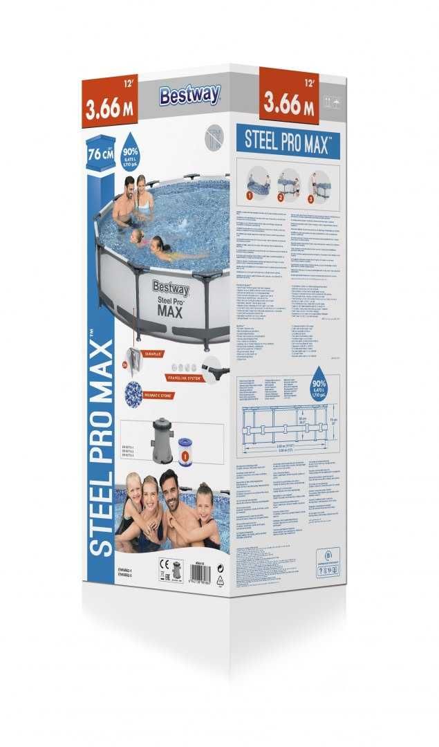 Basen Stelażowy Steel Pro MAX 366x76 Okrągły BESTWAY 3w1 + Pompa Filtr