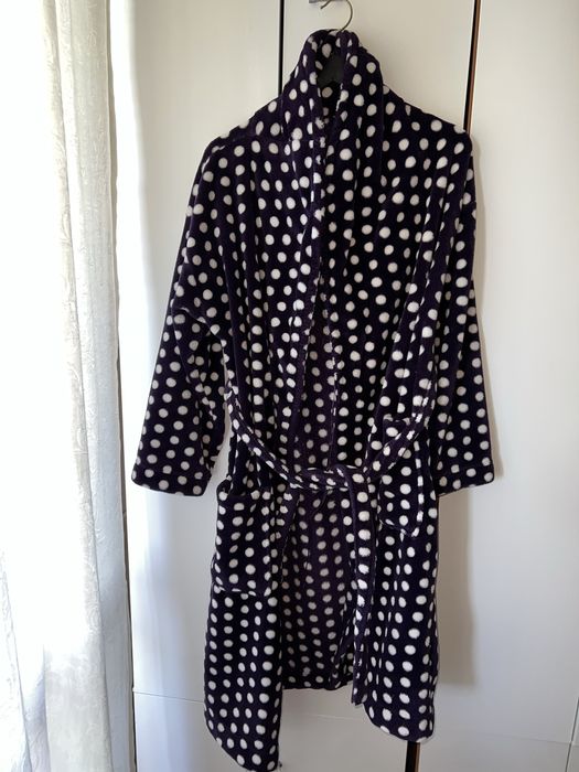 Szlafrok damski kolor śliwka w grochy