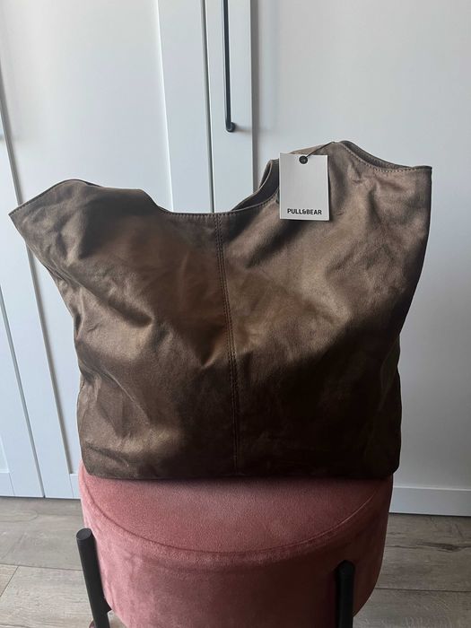 Torba shopper ze sztucznego zamszu brązowa