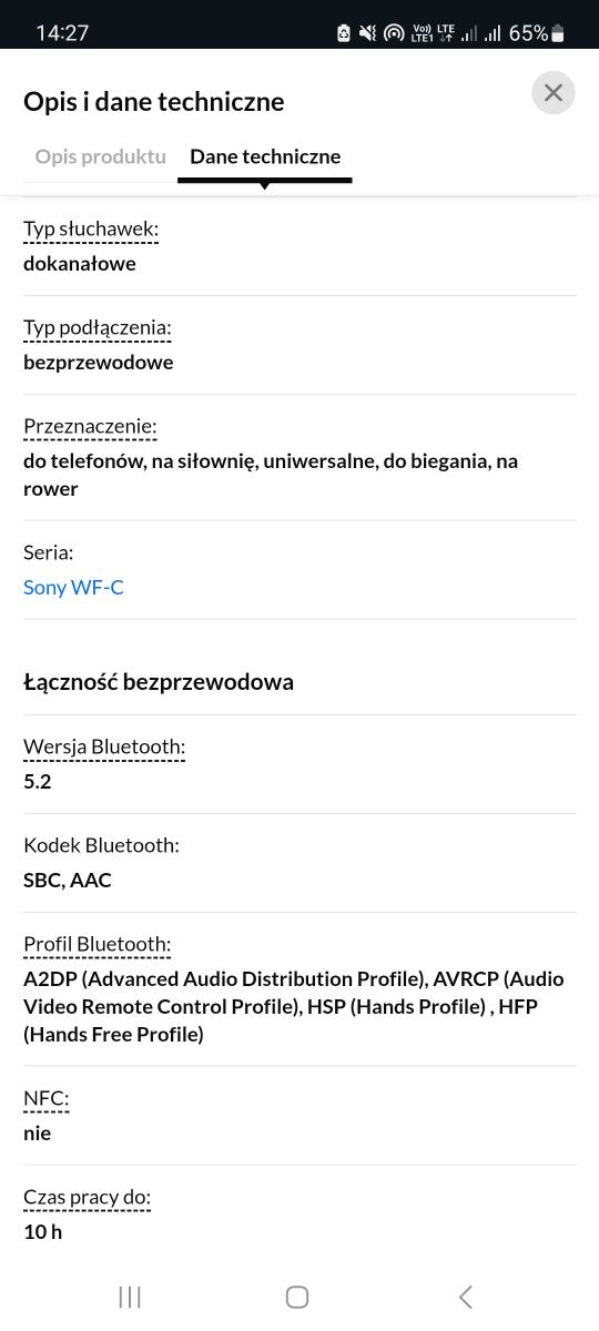 Słuchawki bluetooth SONY