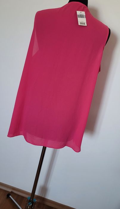Nowa przepiękna fuksjowa bluzka tunika damska szyfonowa bez rękawów 44