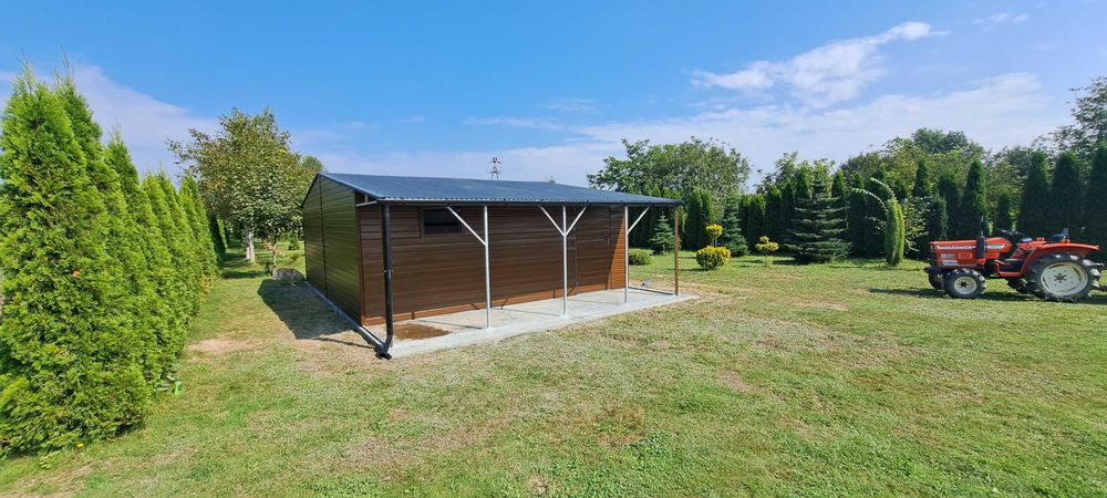 Garaż Blaszany + ZADASZENIE - Dwa Wjazdy - Drewnopodobny - ESSTAL*