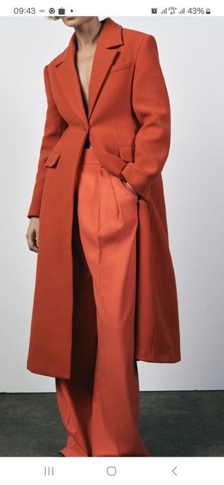 Przepiękny nowy wełniany damski  płaszcz koralowy r.40 Zara
