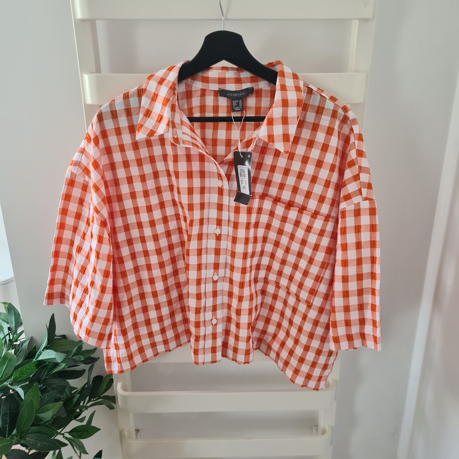 Primark nowa bluzka koszula krótka oversize pomarańczowa kratka 42 44