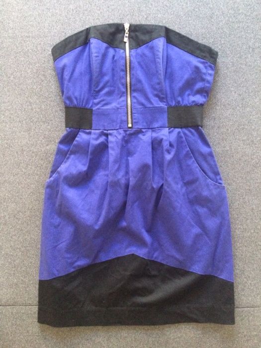 Sukienka habrowa fioletowa granatowa gorsetowa H&M rozmiar S