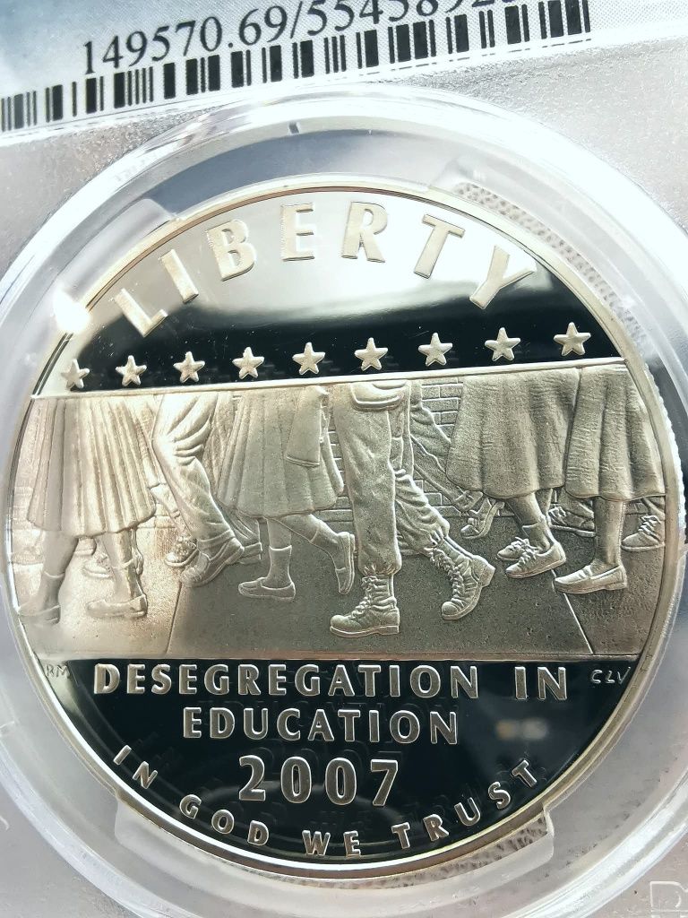 США 1 долар 2007р. Десегрегація в освіті. СРІБЛО. СЛАБ.