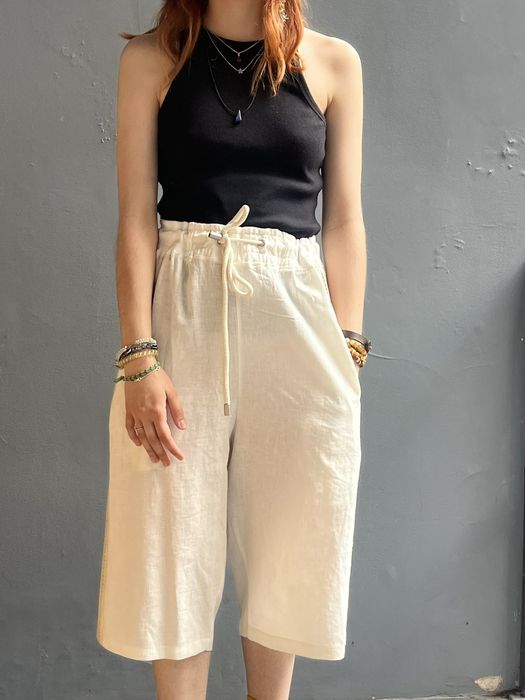 Шорти-бермуди з льону з прошвою