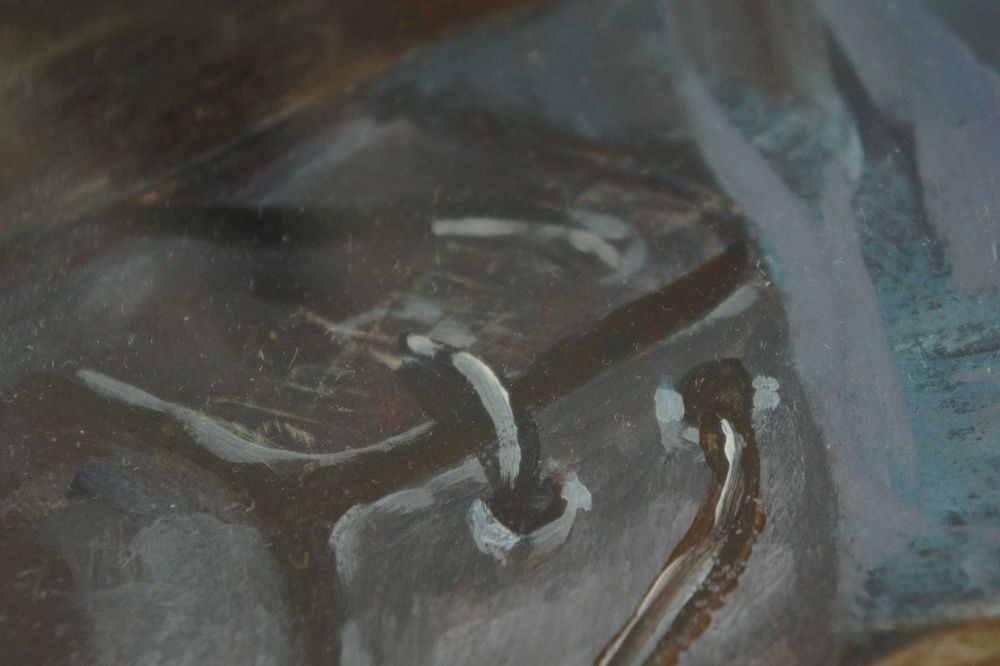 Miś w koszuli - ręczna sygnowana grafika w ramie obraz 54x44 cm szkło