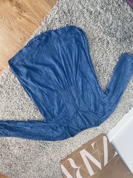 Massimo Duti piekna bawelniana bluzka koszula boho damska niebieska S