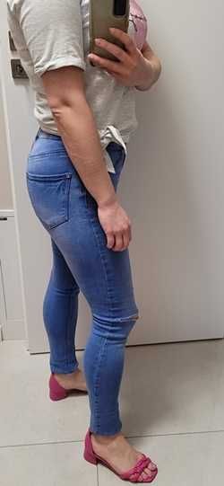 Niebieskie dżinsy skinny / spodnie rurki z dziurami, New Look, 38 (M)