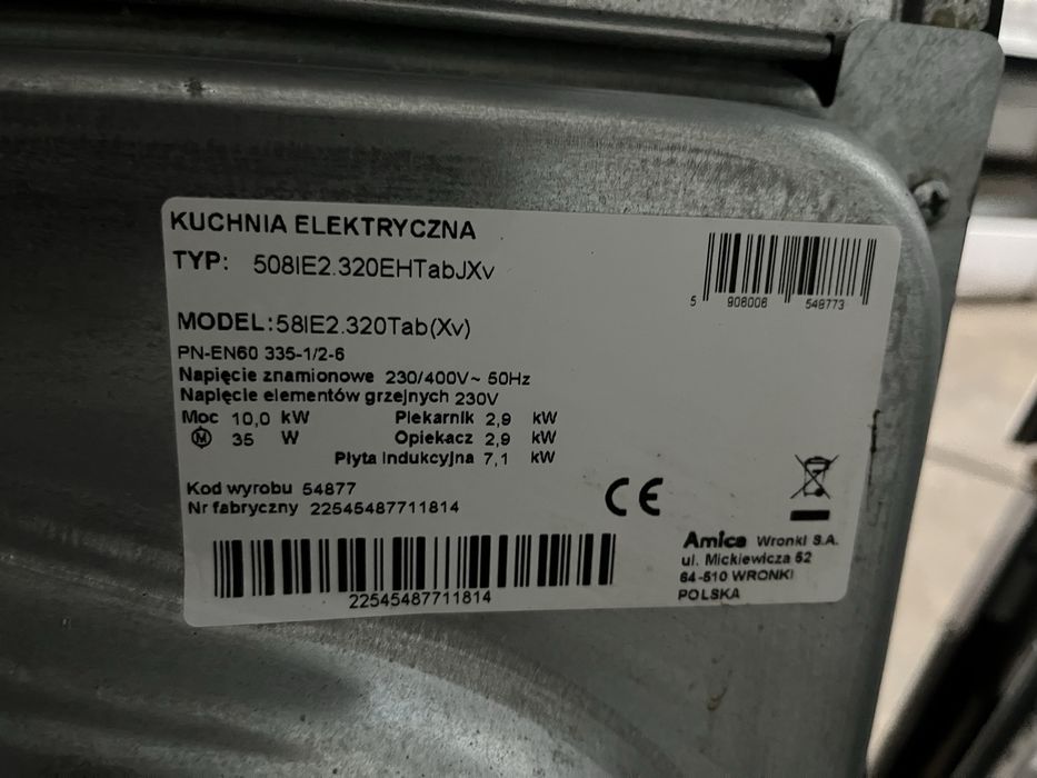 Kuchenka Amica indukcyjna 50cm |12msc |BD stan |Dowóz