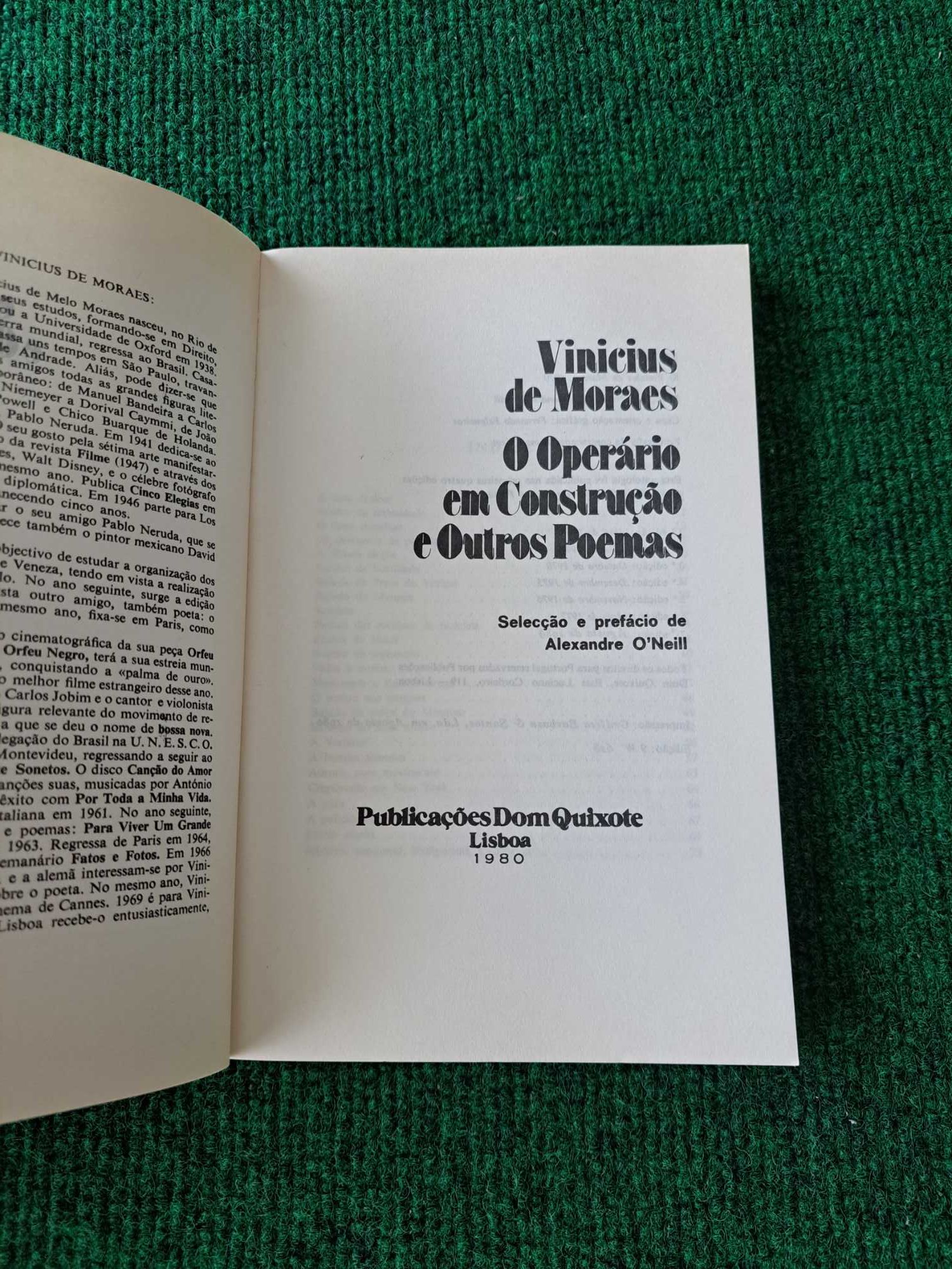 O Operário em Construção e Outros Poemas - Vinicius de Moraes