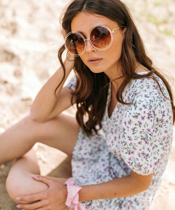 Okulary Przeciwsłoneczne Damskie Brązowe Muchy Okrągłe Duże Xxl Elegan