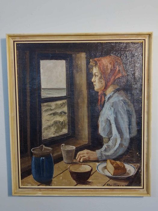 Stary obraz na płótnie sygnowany portret