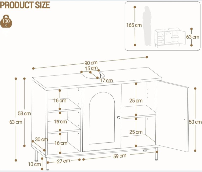 Nowa szafka pod umywalkę biała ze złotymi elementami