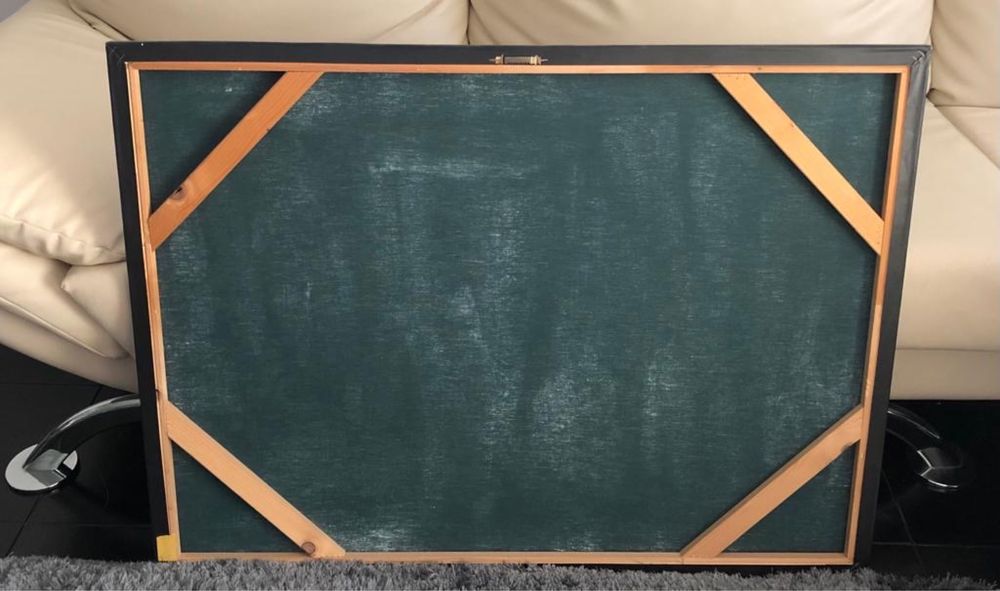 Quadro com pintura de praia e palmeiras