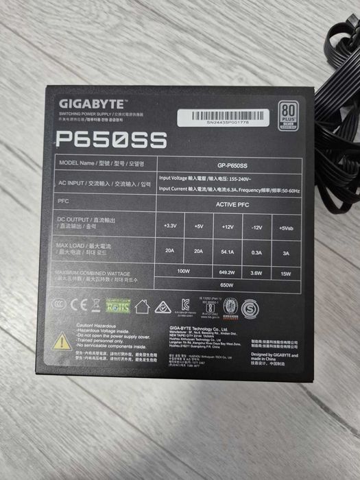 якісний блок живлення 650W Gigabyte P650SS 80+Silver (8+4+4pin CPU) .