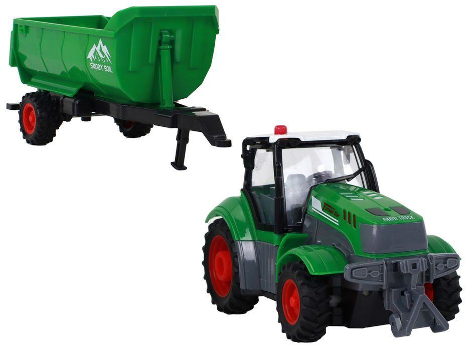 Sterowany Ciągnik Traktor R/C z Przyczepą 1:24 Światła Zielony
